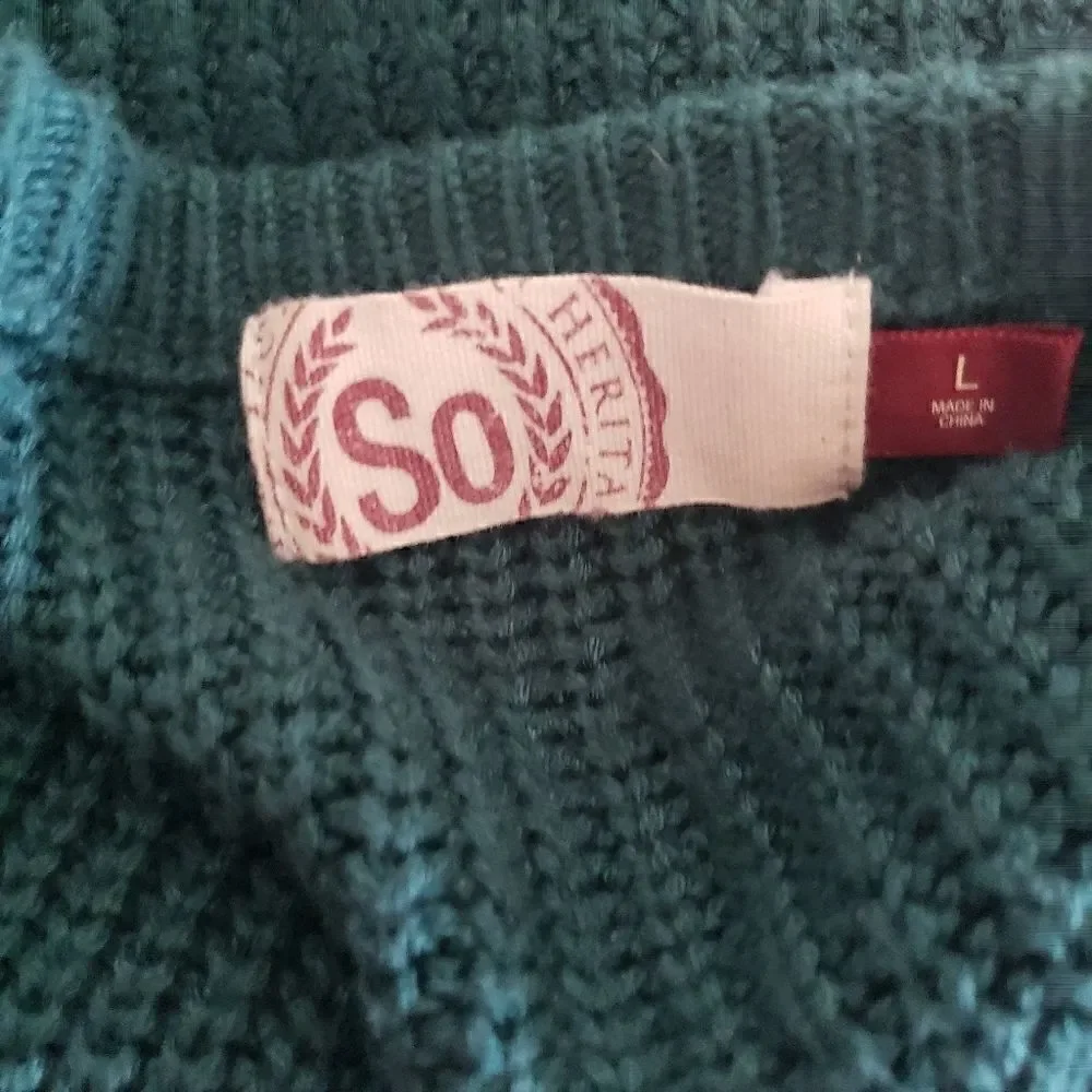 SO Brand Ladies Pullover Vneck knit Oversized Sweater sz  Large Dark Green